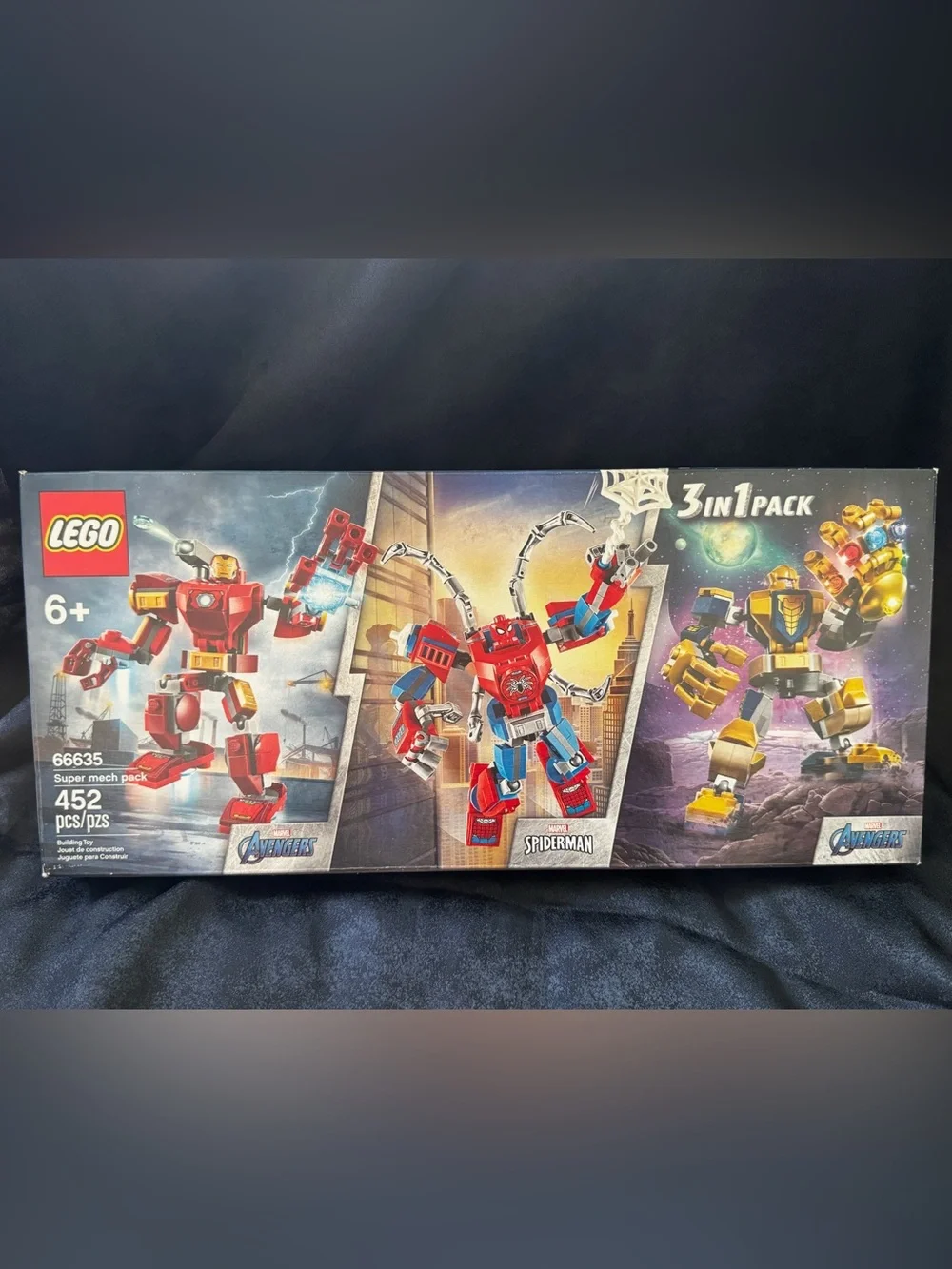 Lego Marvel Super Mech Pack 66635 Ironman Thanos Spider-Man 3-in-1 Pack 452 pcs